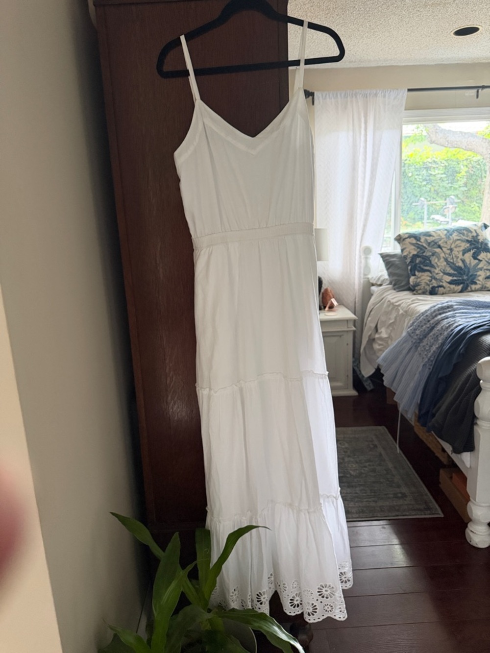Splendid White Eyelet Tiered Maxi Dress with Spaghetti Straps